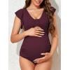 imageSummer Mae Ribbed Maternity Swimsuit Cutout One Piece Ruffle Sleeve Pregnancy Bathing Suit High Waisted Swimwear