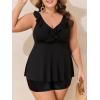 imageSummer Mae Ribbed Plus Size Tankini Swimsuits for Women Ruffle Two Piece Bathing Suit with Boyshorts 2025 SwimwearBlack