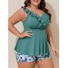 imageSummer Mae Ribbed Plus Size Tankini Swimsuits for Women Ruffle Two Piece Bathing Suit with Boyshorts 2025 SwimwearFragrant Flower Story
