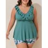 imageSummer Mae Ribbed Plus Size Tankini Swimsuits for Women Ruffle Two Piece Bathing Suit with Boyshorts 2025 SwimwearFragrant Flower Story