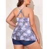 imageSummer Mae Women Plus Size Two Piece Tankini Swimsuits Flowy Bathing Suits Tummy Control Swimwear with ShortsLight Blue Leaves