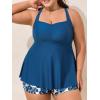 imageSummer Mae Women Plus Size Two Piece Tankini Swimsuits Flowy Bathing Suits Tummy Control Swimwear with ShortsWatercolor Blue Leopard