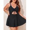 imageSummer Mae Womens Plus Size One Piece Swim Dress Floral Cutout Swimsuits VNeck Bathing Suit with SkirtBlack