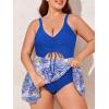 imageSummer Mae Womens Plus Size One Piece Swim Dress Floral Cutout Swimsuits VNeck Bathing Suit with SkirtBlue Leaves