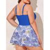 imageSummer Mae Womens Plus Size One Piece Swim Dress Floral Cutout Swimsuits VNeck Bathing Suit with SkirtBlue Leaves