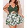 imageSummer Mae Womens Plus Size One Piece Swim Dress Floral Cutout Swimsuits VNeck Bathing Suit with SkirtLeaf Waltz