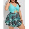 imageSummer Mae Womens Plus Size One Piece Swim Dress Floral Cutout Swimsuits VNeck Bathing Suit with SkirtUmbral Leaf Conopy