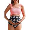 imageSummer Mae Maternity High Waist Bikini Swimsuit Two Piece Ruffled Hem Cute Bathing Suit Floral Pregnancy SwimwearPink Daisy