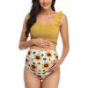 imageSummer Mae Maternity High Waist Bikini Swimsuit Two Piece Ruffled Hem Cute Bathing Suit Floral Pregnancy SwimwearYellow