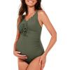 imageSummer Mae Maternity One Piece Swimsuit Scalloped Cutout Pregnancy Bathing Suit Ruched High Waisted Swimwear Olive 12