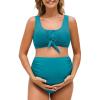 imageSummer Mae Maternity Ribbed TwoPiece Swimsuit Front Knot Crop Top Bikini High Waisted Pregnancy Bathing SuitLagoon