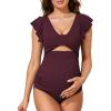 imageSummer Mae Ribbed Maternity Swimsuit Cutout One Piece Ruffle Sleeve Pregnancy Bathing Suit High Waisted Swimwear