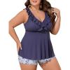 imageSummer Mae Ribbed Plus Size Tankini Swimsuits for Women Ruffle Two Piece Bathing Suit with Boyshorts 2025 Swimwear Blue Grey Bohemian 18 Plus