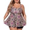 imageSummer Mae Women Plus Size Two Piece Tankini Swimsuits Flowy Bathing Suits Tummy Control Swimwear with ShortsBrown Rotating Flower