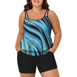imageSummer Mae Blouson Plus Size Womens Tankini Swimsuits Tummy Control Modest 2025 Two Piece with Sporty Pockets Bathing SuitsBlue Pearl