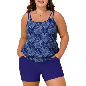 imageSummer Mae Blouson Plus Size Womens Tankini Swimsuits Tummy Control Modest 2025 Two Piece with Sporty Pockets Bathing SuitsColorful Flowers