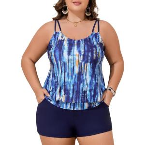 imageSummer Mae Blouson Plus Size Womens Tankini Swimsuits Tummy Control Modest 2025 Two Piece with Sporty Pockets Bathing SuitsMysterious Lake