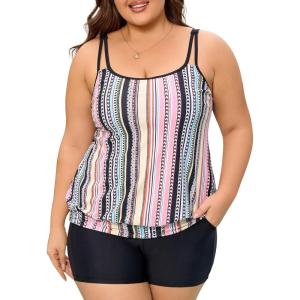 imageSummer Mae Blouson Plus Size Womens Tankini Swimsuits Tummy Control Modest 2025 Two Piece with Sporty Pockets Bathing SuitsOrange Bohemian
