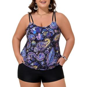 imageSummer Mae Blouson Plus Size Womens Tankini Swimsuits Tummy Control Modest 2025 Two Piece with Sporty Pockets Bathing SuitsStarry Sky