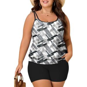 imageSummer Mae Blouson Plus Size Womens Tankini Swimsuits Tummy Control Modest 2025 Two Piece with Sporty Pockets Bathing SuitsTire Print