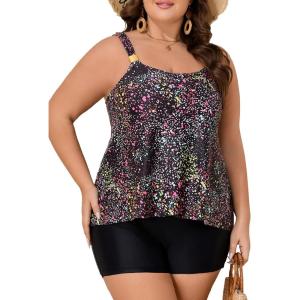 imageSummer Mae Plus Size Swimsuit Tankini for Women Two Piece Flowy Bathing Suit Ruffle Tummy Control Swimwear with ShortStarry Sky