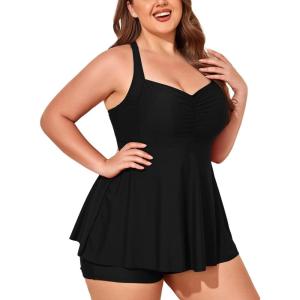 imageSummer Mae Women Plus Size Two Piece Tankini Swimsuits Flowy Bathing Suits Tummy Control Swimwear with ShortsBlack