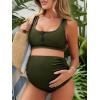 imageSummer Mae Maternity Ribbed High Waist Swimsuit Crop Top Bikini Bathing Suit High Cut Two Piece Pregnancy SwimwearArmy Green
