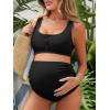 imageSummer Mae Maternity Ribbed High Waist Swimsuit Crop Top Bikini Bathing Suit High Cut Two Piece Pregnancy SwimwearBlack