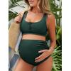 imageSummer Mae Maternity Ribbed High Waist Swimsuit Crop Top Bikini Bathing Suit High Cut Two Piece Pregnancy SwimwearDeep Green