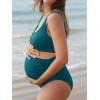imageSummer Mae Maternity Ribbed High Waist Swimsuit Crop Top Bikini Bathing Suit High Cut Two Piece Pregnancy SwimwearLagoon