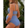 imageSummer Mae Maternity Ribbed High Waist Swimsuit Crop Top Bikini Bathing Suit High Cut Two Piece Pregnancy SwimwearLight Blue