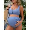 imageSummer Mae Maternity Ribbed High Waist Swimsuit Crop Top Bikini Bathing Suit High Cut Two Piece Pregnancy SwimwearLight Blue