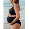 imageSummer Mae Maternity Ribbed High Waist Swimsuit Crop Top Bikini Bathing Suit High Cut Two Piece Pregnancy SwimwearNavy