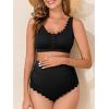 imageSummer Mae Maternity Ribbed High Waist Swimsuit Crop Top Bikini Bathing Suit High Cut Two Piece Pregnancy SwimwearScalloped Black