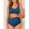 imageSummer Mae Maternity Ribbed High Waist Swimsuit Crop Top Bikini Bathing Suit High Cut Two Piece Pregnancy SwimwearScalloped Blue