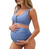 imageSummer Mae Maternity Ribbed High Waist Swimsuit Crop Top Bikini Bathing Suit High Cut Two Piece Pregnancy SwimwearLight Blue
