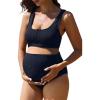 imageSummer Mae Maternity Ribbed High Waist Swimsuit Crop Top Bikini Bathing Suit High Cut Two Piece Pregnancy SwimwearNavy