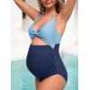imageSummer Mae Maternity Cutout One Piece Swimsuit Twist Front CrissCross Bathing Suit High Waisted Pregnancy SwimwearBlue Splicing