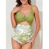 imageSummer Mae Maternity Cutout One Piece Swimsuit Twist Front CrissCross Bathing Suit High Waisted Pregnancy SwimwearGreen Leaves
