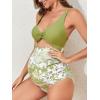 imageSummer Mae Maternity Cutout One Piece Swimsuit Twist Front CrissCross Bathing Suit High Waisted Pregnancy SwimwearGreen Leaves