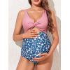 imageSummer Mae Maternity Cutout One Piece Swimsuit Twist Front CrissCross Bathing Suit High Waisted Pregnancy SwimwearPink Blue Bouquet