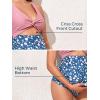 imageSummer Mae Maternity Cutout One Piece Swimsuit Twist Front CrissCross Bathing Suit High Waisted Pregnancy SwimwearPink Blue Bouquet