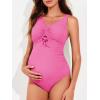 imageSummer Mae Maternity One Piece Swimsuit Scalloped Cutout Pregnancy Bathing Suit Ruched High Waisted Swimwear Hot Pink 14