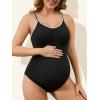 imageSummer Mae Maternity Swimsuit One Piece Bathing Suit Button Neck Cross BackBlack Shell Stitched