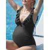 imageSummer Mae Ruffle Maternity Swimsuit One Piece VNeck Pregnancy Bathing Suit Lace Up Swimwear Push Up MonokiniBlack