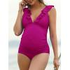 imageSummer Mae Ruffle Maternity Swimsuit One Piece VNeck Pregnancy Bathing Suit Lace Up Swimwear Push Up MonokiniFuchsia