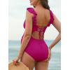 imageSummer Mae Ruffle Maternity Swimsuit One Piece VNeck Pregnancy Bathing Suit Lace Up Swimwear Push Up MonokiniFuchsia