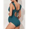 imageSummer Mae Ruffle Maternity Swimsuit One Piece VNeck Pregnancy Bathing Suit Lace Up Swimwear Push Up MonokiniRibbed Pine Green