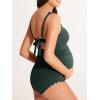 imageSummer Mae Scalloped Maternity Swimsuit One Piece Ribbed Bathing Suit Cutout Ruched Pregnancy Swimwear Tie BackDark Green