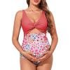 imageSummer Mae Maternity Cutout One Piece Swimsuit Twist Front CrissCross Bathing Suit High Waisted Pregnancy SwimwearPink Floral